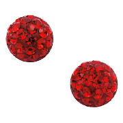 Silver Red Crystal Ball Stud Earrings