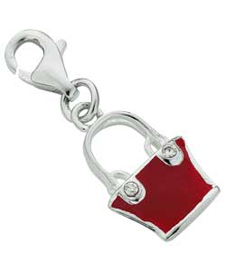 sterling Silver Red Enamel Handbag Charm