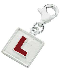 sterling Silver Red Enamel L Plate Charm