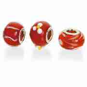 Sterling Silver Red Flower Glass Charm 3 Pack