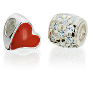 Sterling Silver Red Heart Charm 2 Pack