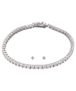 Sterling Silver Rhodium Plated Bracelet and Earrings Set