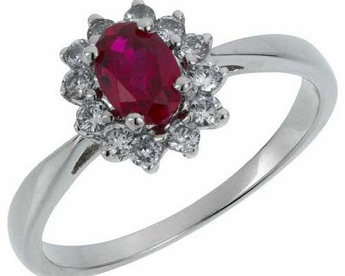 Silver Ruby Cubic Zirconia Cluster Ring