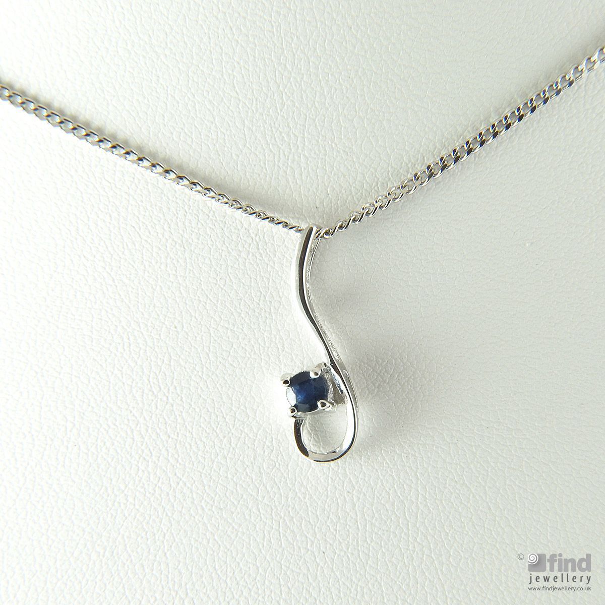 Silver Sapphire Drop Pendant Necklace