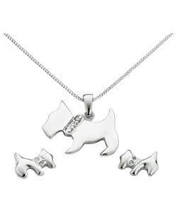 Sterling Silver Scottie Dog Pendant and Earring