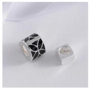 STERLING SILVER SET OF 2 BLACK ENAMEL BEAD CHARMS