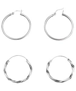 Sterling Silver Set of 2 Creole Earrings