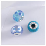 STERLING SILVER SET OF 3 BLUE GLASS BEAD CHARMS