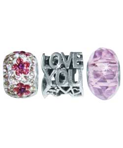 Sterling Silver Set of 3 Charms - Pink