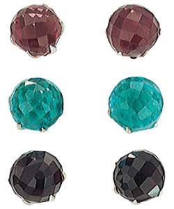 sterling Silver Set of 3 Crystal Ball Studs