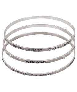 Sterling Silver Set of 3 Stacking Bangles - Script