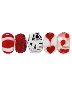 Sterling Silver Set of 5 Red Crystal Charm Beads