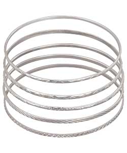 Sterling Silver Set of 5 Stacking Bangles - Plain