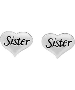 Sterling Silver Sister Heart Stud Earrings
