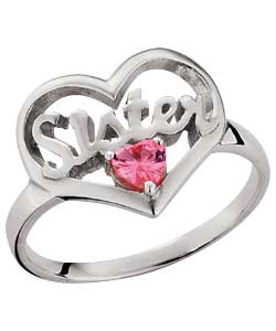 Sterling Silver Sister Pink Cubic Zirconia Heart Ring