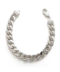 Sterling Silver Solid Mens Diamond Cut Curb Bracelet