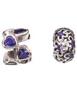 Sterling Silver Spacer Bead and Purple Heart Charms