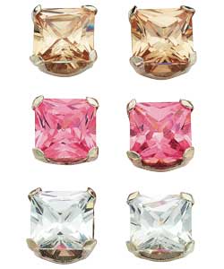 Sterling Silver Square Cubic Zirconia Stud Earrings
