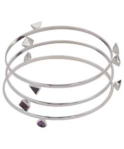 Silver Stacking Bangles - Black, Red and Amethyst