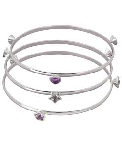 Sterling Silver Stacking Bangles - Pink, Lavender and White