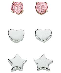 Sterling Silver Star Heart Stud Earrings