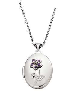 Sterling Silver Stone Set Forget Me Not Locket Pendant