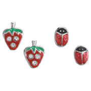Silver Strawberry and Ladybird Earring