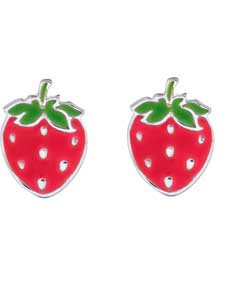 Sterling Silver Strawberry Enamel Earrings