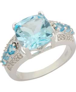Sterling Silver Swiss Topaz Cushion Ring - Size N