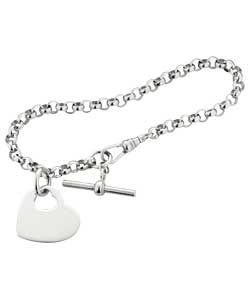 Silver T-Bar Belcher Bracelet With Heart Charm