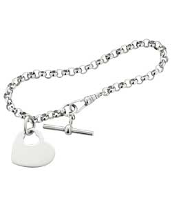 sterling Silver T-Bar Belcher Bracelet With Heart Charm