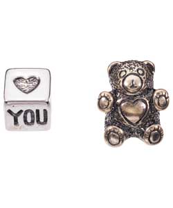Silver Teddy Bear and I Love You Charms