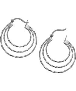 Sterling Silver Twist Triple Hoop Creole Earrings