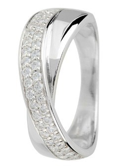Sterling Silver Two Row Cubic Zirconia Crossover