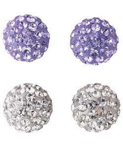 Sterling Silver Violet and Clear Stud Earrings - 2 Pairs