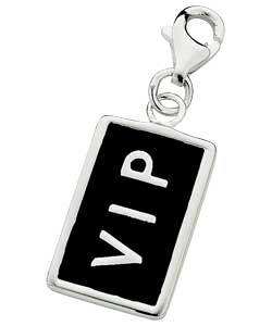 sterling Silver VIP Black Enamel Charm