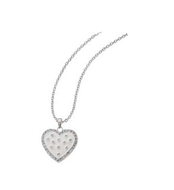 Sterling Silver White Enamel and Crystal Heart Pendant