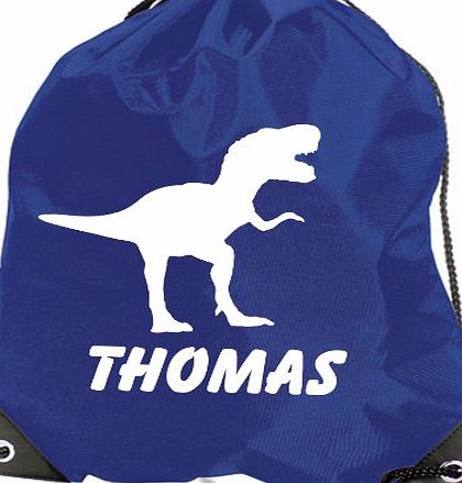 StickerManiaUK Personalised Kids Dinosaur/T Rex PE/Swim Duffle/Drawstring Bag - *Choice of colours*