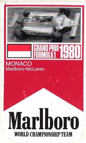 Stickers and Patches Monaco 1980 Team Marlboro McLaren Event Sticker (8cm x 14cm)