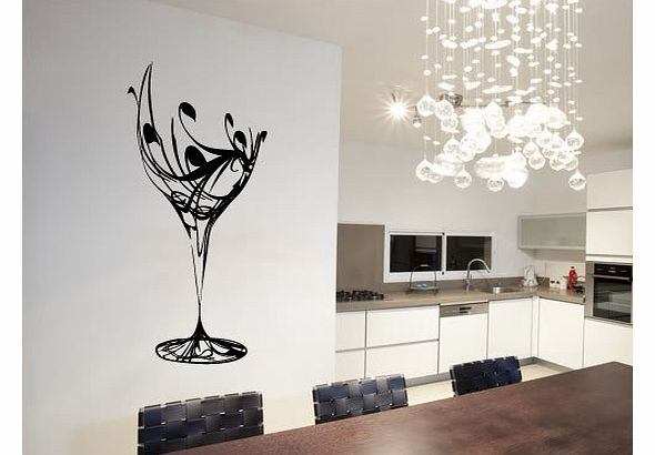 Abstract Wine Glass Wall Art Vinyl Stickers - Black - Medium 58cm x 30cm