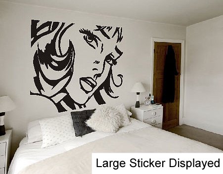 Stickers on Your Wall Pop Art Girl - LARGE - Wall Art Vinyl Stickers - 110cm x 88cm Black
