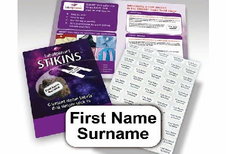 90x Personalised Garment Stickers, STIKINS Label Planet, Childrens School Uniform/Clothes/Clothing Labels For Kids/Children, New Stick In Name Labelling NO NEED TO IRON ON/SEW, Adhesive White Vinyl 