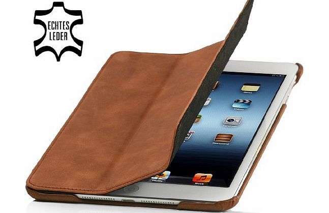 StilGut Couverture, Leather Case for Apple iPad mini with Retina Display amp; Pad mini 3, Smart-Cover Function, Cognac Vintage