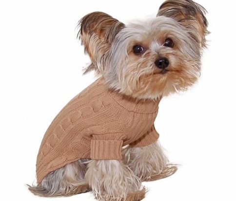 Stinky G Size #10 (small) Designer Pet Clothes, Camel Turtleneck Dog Jumper, Classic Aran Knit