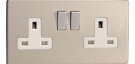 Stirling 2 Gang Socket, Brushed Steel