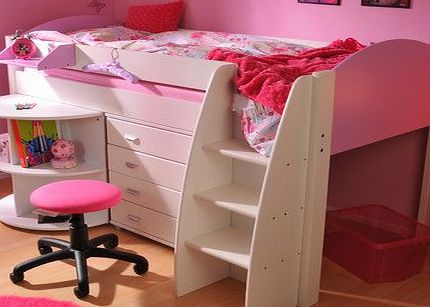 Stompa Rondo Single Mid Sleeper with 4 Drawer Chest and Extending Desk Frame Finish: Antique, Panel Finish: Lilac