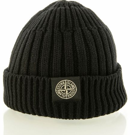 Stone Island Black Compass Logo Beanie