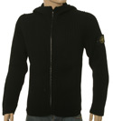 Stone Island Black Full Zip Hooded Ribbed Wool Sweater