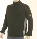 Black Ribbed High Neck Wool Sweater With Grey Side Panels