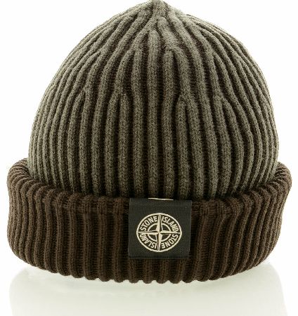 Stone Island Contrast Compass Logo Beanie Khaki